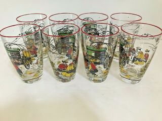 8 Libbey Mid - Century Western/cowboy/chuck Wagon Themed Barware Glasses - -