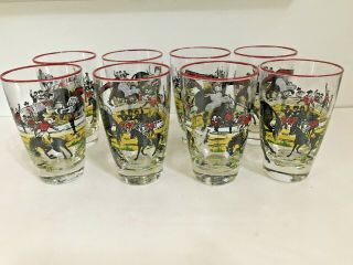 8 Libbey Mid - Century Western/cowboy/rodeo Themed Barware Glasses - -