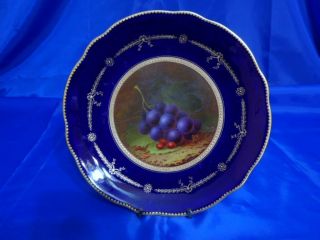 Vtg Coalport 9 " Still Life Grapes Plate,  Cobalt Blue,  Gold Rim & Trim,  Embossed