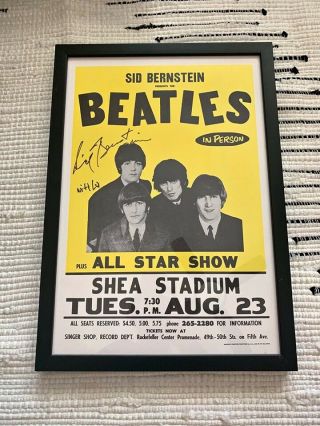 Signed,  Framed Sid Bernstein Beatles Shea Stadium Poster