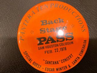 Very Rare Authentic Vintage Metal Santana Backstage Pass - Houston 1978