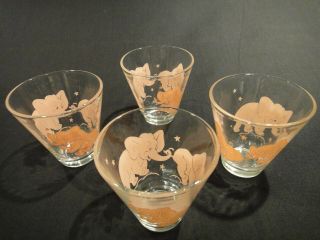 4 Vintage Hazel Atlas Pink Elephant Drinking Bar Juice Cocktail Glass 2.  75”