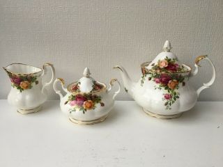 Royal Albert Old Country Roses Tea Pot Lidded Sugar And Creamer (763)