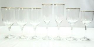 Noritake Troy 866 Crystal W/ Gold Trim Set Of 7 Different Sized Wine Glasses