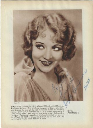 Betty Compson Signed Vintage Page Autographed