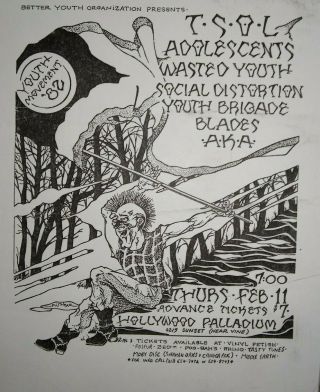 Social Distortion,  Tsol,  Adolescents Rare Orig 1982 Punk Flyer,  Pushead Art