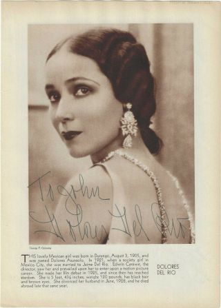 Dolores Del Rio / Reginal Denny Signed 2 - Sided Vintage Page Autographed 1963