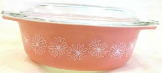 Vintage Pyrex Pink Daisy Pattern 043 Oval Casserole Dish 1.  5 Quart With Lid
