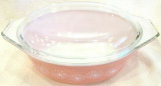 Vintage Pyrex Pink Daisy Pattern 043 Oval Casserole Dish 1.  5 Quart With Lid 2