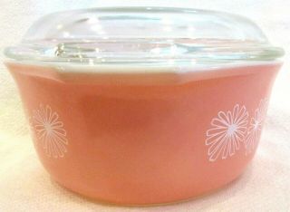 Vintage Pyrex Pink Daisy Pattern 043 Oval Casserole Dish 1.  5 Quart With Lid 3