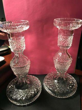 2 Sparkling Waterford Crystal Alana Candlestick Holders 7 1/2 " Gothic Mark