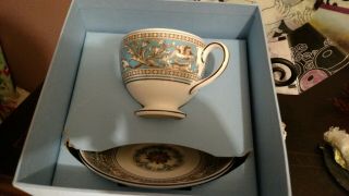 Wedgwood Florentine Turquoise Teacup And Saucer Nib Box Imperfect Made In Uk.