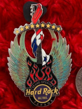 Hard Rock Cafe Pin Panama Hotel Grand Opening Winged Guitar Flame Flag Angel