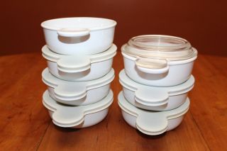 Corning P - 150 - B Grab It Bowls (x7) with 1 Pyrex Glass Lid and 5 Rubber Lids GUC 2