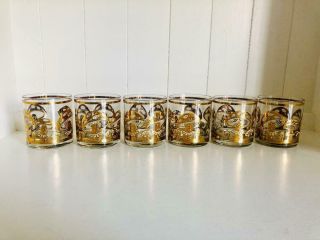 Vintage Culver Mushroom Gold Trim Low Ball Glasses Set of 6 2