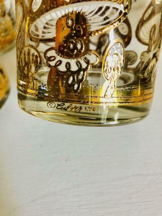 Vintage Culver Mushroom Gold Trim Low Ball Glasses Set of 6 3