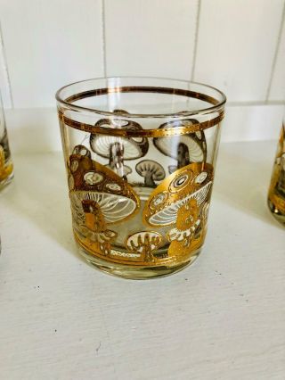 Vintage Culver Mushroom Gold Trim Low Ball Glasses Set of 6 4