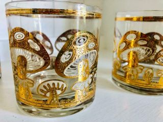 Vintage Culver Mushroom Gold Trim Low Ball Glasses Set of 6 6