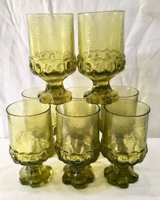 8 Franciscan Madeira Tiffin Olive Green Wine / Water Goblet Glasses 4 3/4 " Vtg
