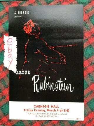 Circa 1948 Rubinstein Carnegie Hall Flyer York City Box D Handbill