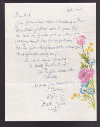 Molly Picon (d.  1992) Signed 1981 Letter Autographed Yiddish Actress Psa