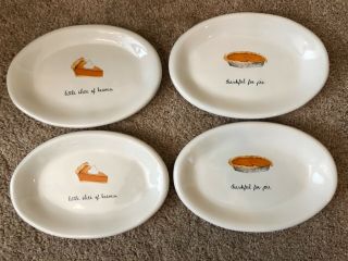 Rae Dunn - Set Of 4 Thanksgiving Pumpkin Pie - Oval Plates - [[m Stamped]] -