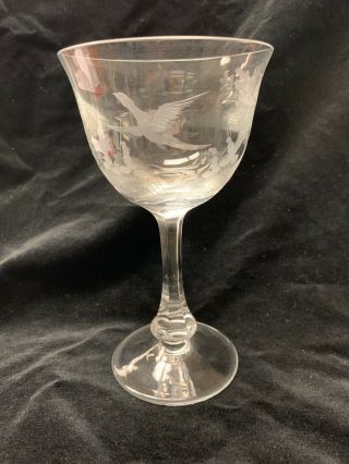 Moser Wine Glass Clear Birds Of The Wild 6.  875”