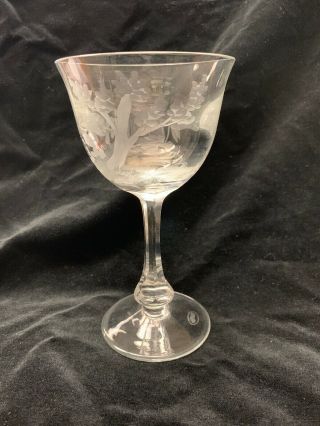 Moser Wine Glass Clear Birds Of The Wild 6.  875” 2