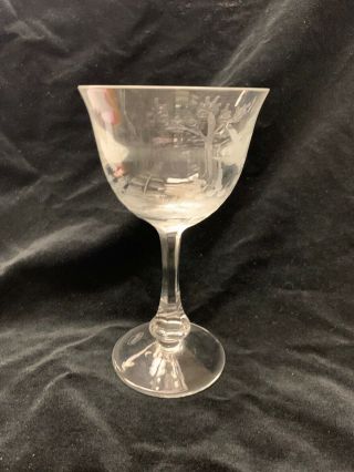 Moser Wine Glass Clear Birds Of The Wild 6.  875” 3