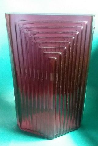 Vintage Pilgrim Art Glass Cranberry Art Deco Style Ribbed Vase - 12 1/4 " Tall -