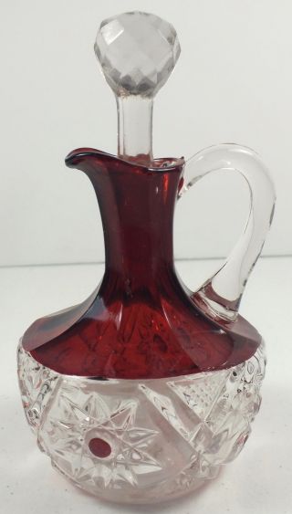 Eapg Antique Ruby Stain Glass Radient Daisy Pattern Vinegar Cruet