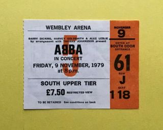 Abba - November 9,  1979 Concert Ticket - Wembley Arena,  London,  Uk