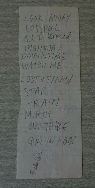 Blake Babies 1991 Us Tour Handwritten & Autographed Setlist
