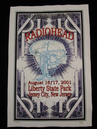 2001 Rock Roll Concert Poster Radiohead Fgx S/n 200 Jersey City Nj Liberty