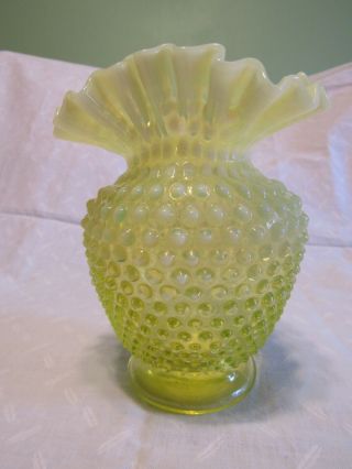 Fenton Topaz/vaseline Opalescent Hobnail Vase