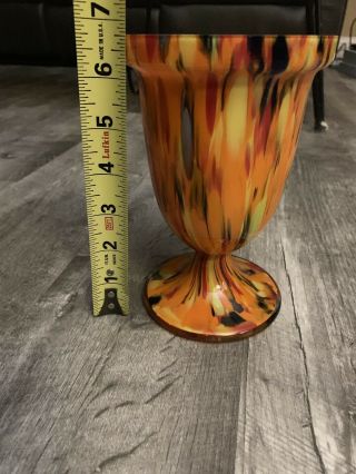 Vintage Signed Czechoslovakia Art Glass Vase Orange Multi Jar Lid 2