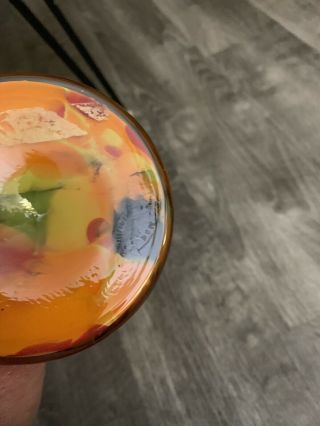 Vintage Signed Czechoslovakia Art Glass Vase Orange Multi Jar Lid 4