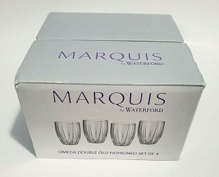 Marquis Waterford Crystal Omega Set 4 Double Old Fashioned Glasses Msrp $100