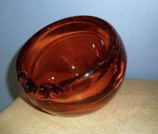 Vtg Mcm Viking Art Glass Persimmon Orange Orb Large Ashtray Mid Century Modern