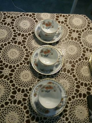 (3) Coffee Cups & (3) Saucers Limoges France A Raynaud Vieux Chine Ceralene