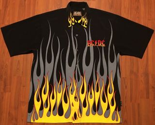 Vintage Ac/dc Embroidered Logo Biker Flames Rockware Dragonfly Button Shirt Xl