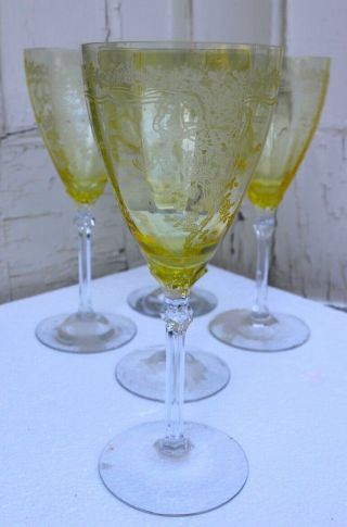 Fostoria June Topaz 5 Pc.  Wine Stemware Glasses
