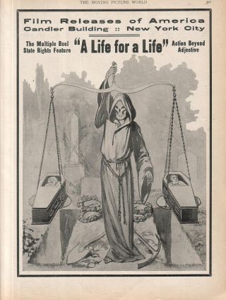 A Life For A Life 1913 Ad - Film Releases Of America/action Death Coffins
