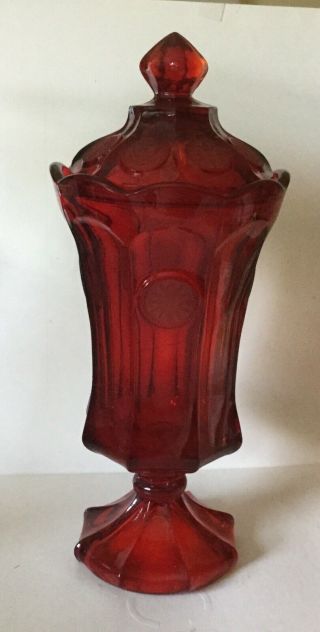 Fostoria Ruby Coin Covered Tall Urn