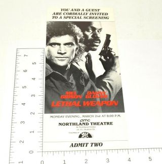 Lethal Weapon Collectible Advance Movie Screening Ticket Mel Gibson Danny Glover