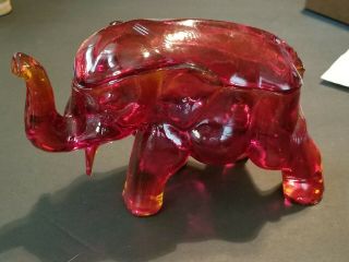 Amberina Depression Glass Elephant Candy Dish