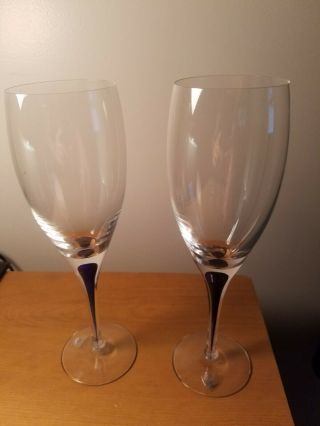 Orrefors Sweden Intermezzo Blue Claret Wine Glasses Set Of 2