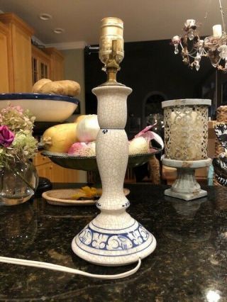 Rare Dedham Pottery Candlestick Shaped Table Lamp - Vintage -