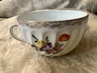 Antique Dresden Meissen Porcelain Cup & Saucer Flowers Gold 6