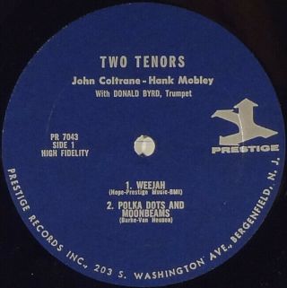 JOHN COLTRANE & HANK MOBLEY - TWO TENORS - ELMO HOPE - BLUE TRIDENT LABEL MONO LP 3